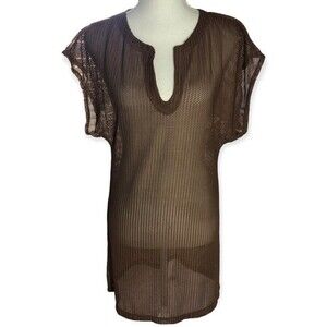 Islander Brown Short Sleeve Mesh Beach Coverup Dress